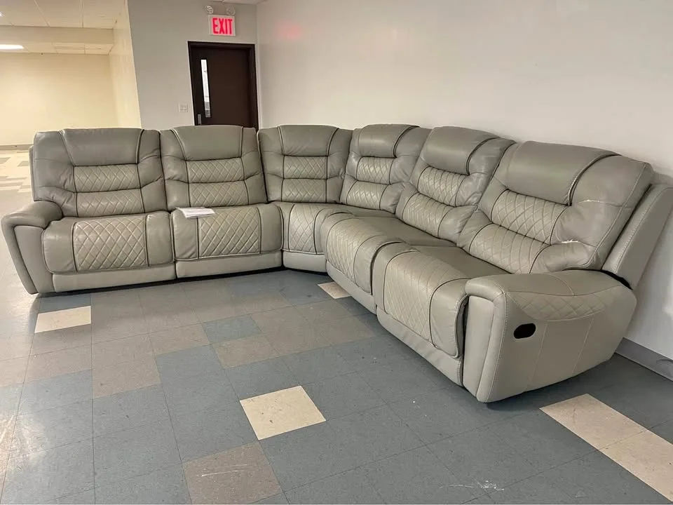 Large Gray Leather Reclining Sectional