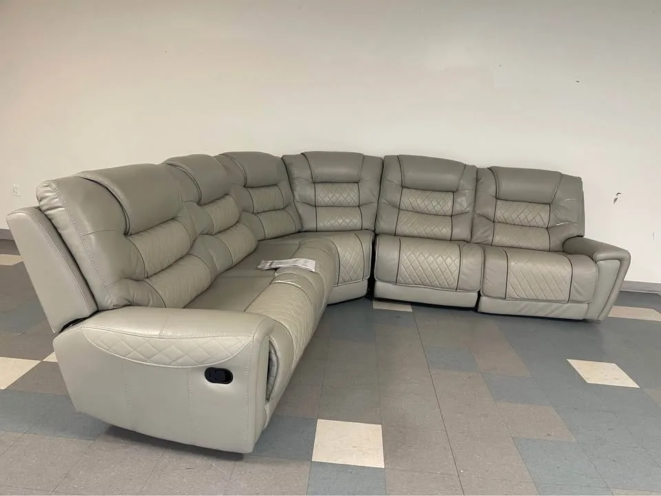 Large Gray Leather Reclining Sectional image indicator(3)