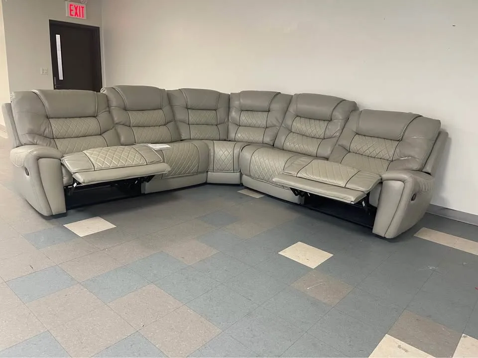 Large Gray Leather Reclining Sectional image indicator(4)