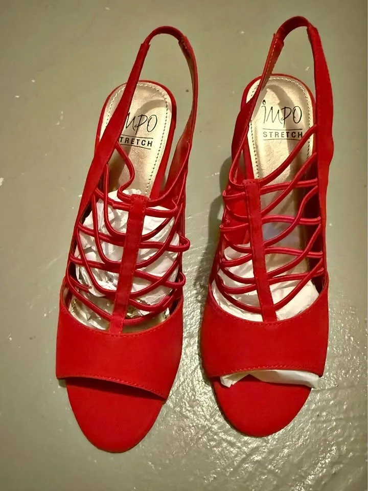 Impo Stretch Peep Toe Red Sandals