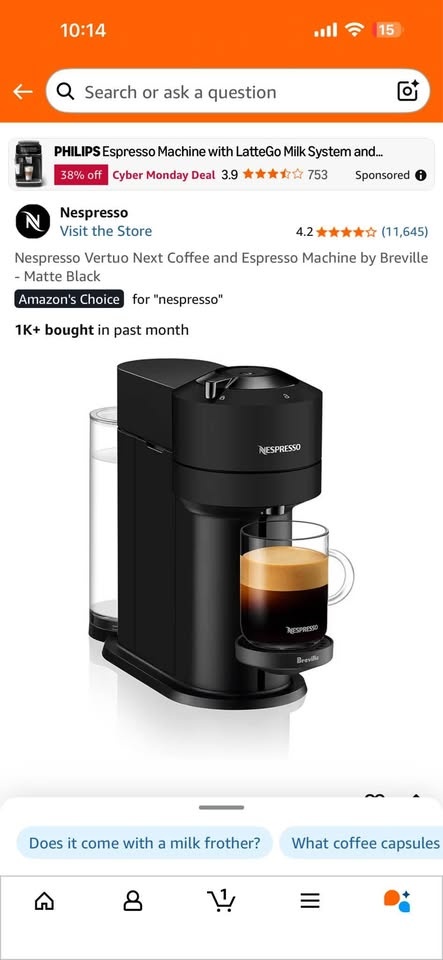 Nespresso Vertuo Next Coffee Machine - Matte Black - photo 4