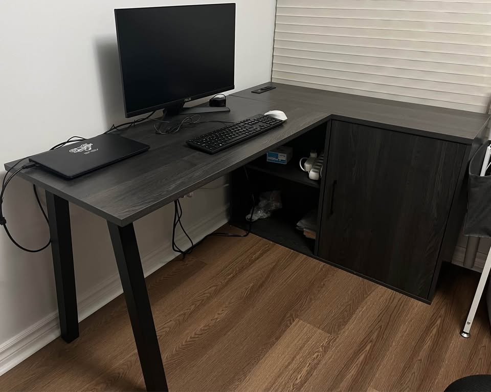Wayfair Modern Dark Grey Oak L-Shaped Office Desk - photo 3