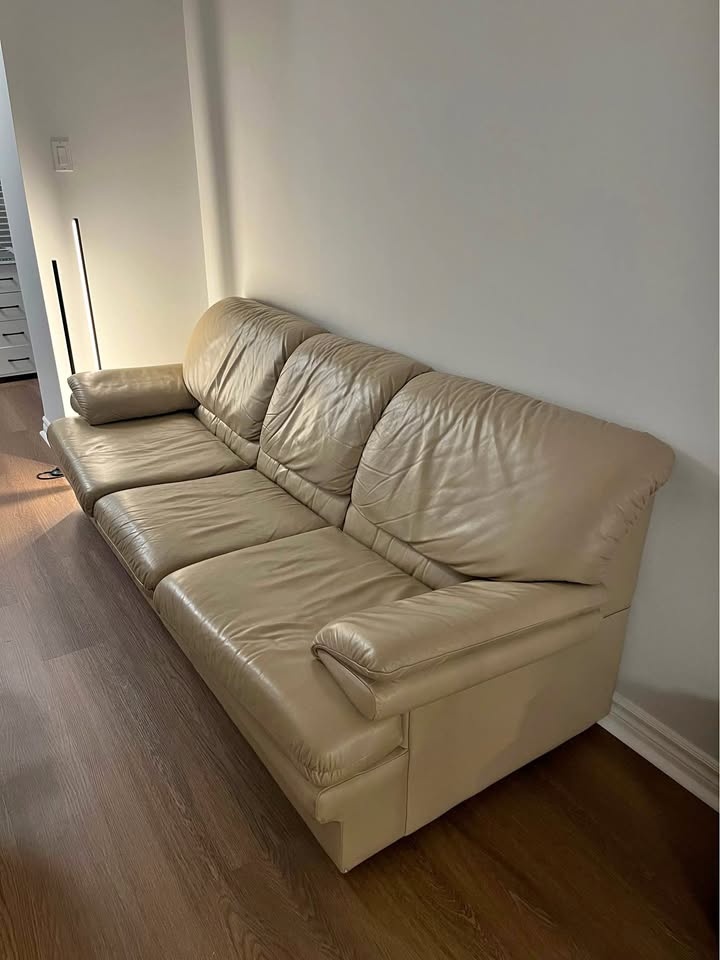 Beige Genuine Leather Sofa – Solid & Comfortable - Frequently cl
