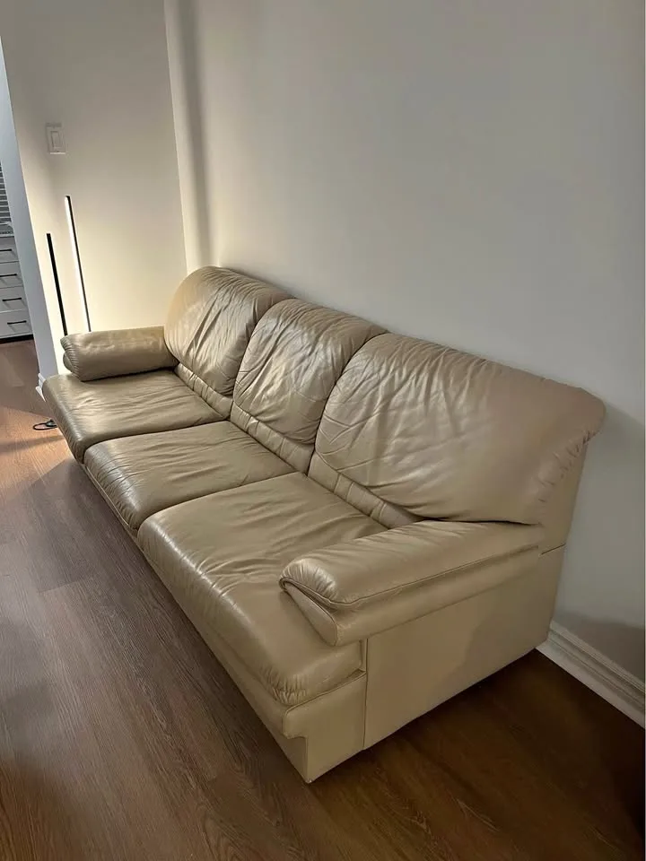Beige Genuine Leather Sofa – Solid & Comfortable - Frequently cl