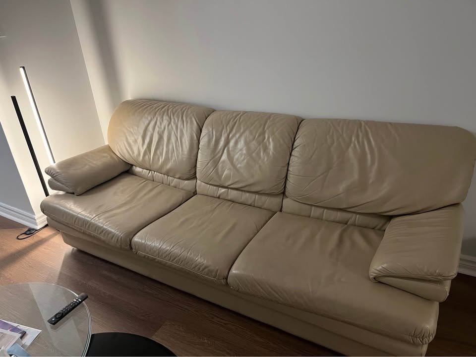Beige Genuine Leather Sofa – Solid & Comfortable - Frequently cl - photo 2