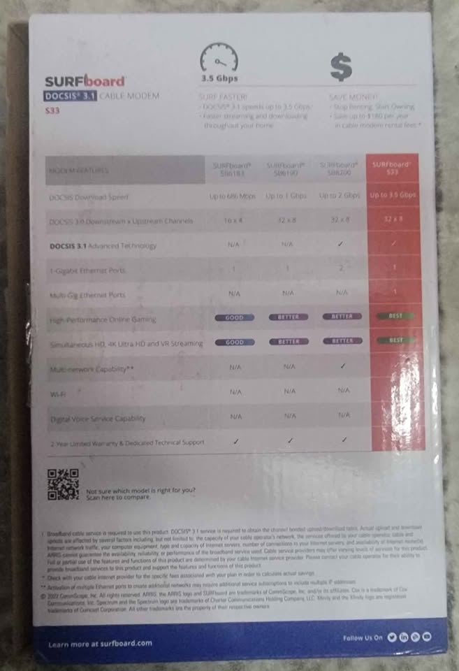 ARRIS S33 Cable Modem DOCSIS 3.1 Multi-Gigabit WiFi - photo 3