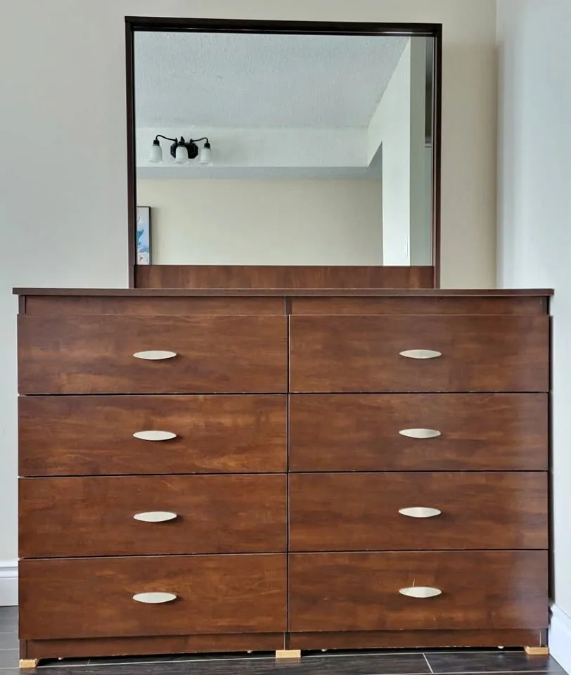Brown 8-Drawer Wooden Dresser + Large Mirror | Excellent Conditi