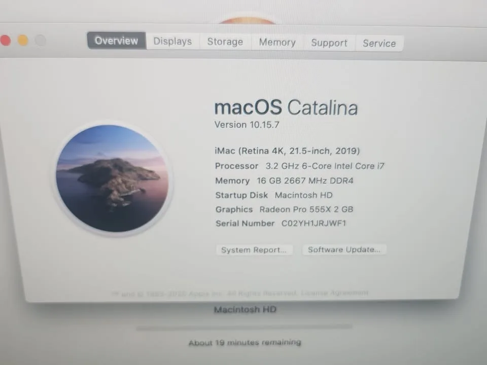IMac 12.5" 2019 , 3.2GHZ 6 CORE i7,16GB,1TB Fusion,logic image indicator(4)