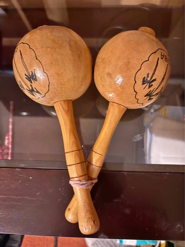 Vintage Maracas Set of 2 Gourd & Wood Hand Painted from Cuba