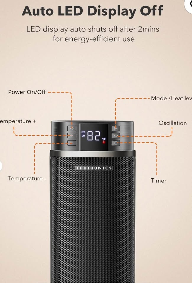 24-inch electric ceramic tower space heater with remote - photo 3