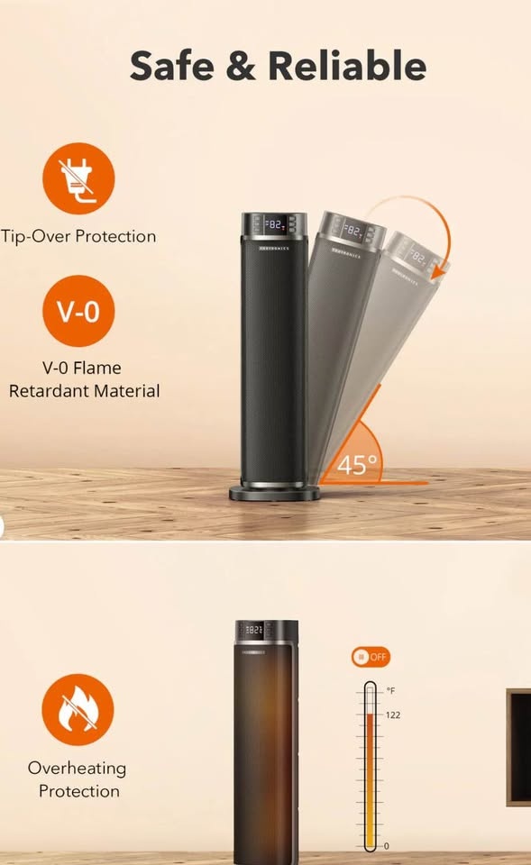 24-inch electric ceramic tower space heater with remote - photo 4