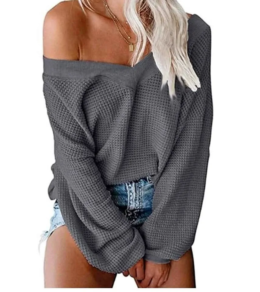 Womans oversize waffle v neck