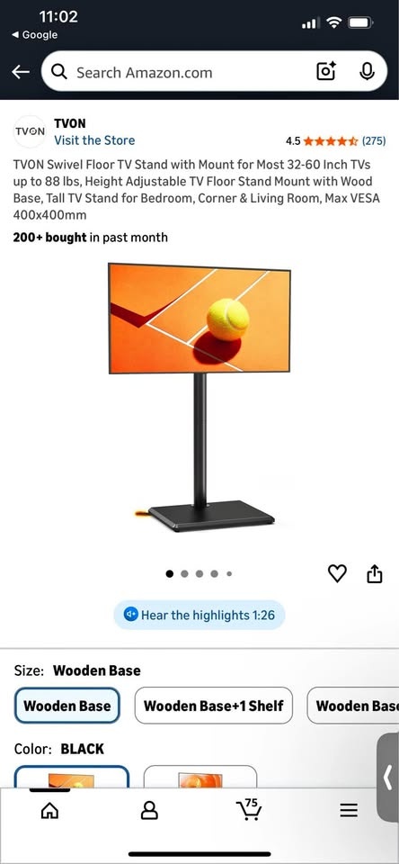 TVON Swivel Floor TV Stand 32-60 Inch TVs