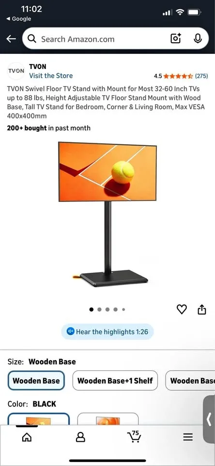 TVON Swivel Floor TV Stand 32-60 Inch TVs