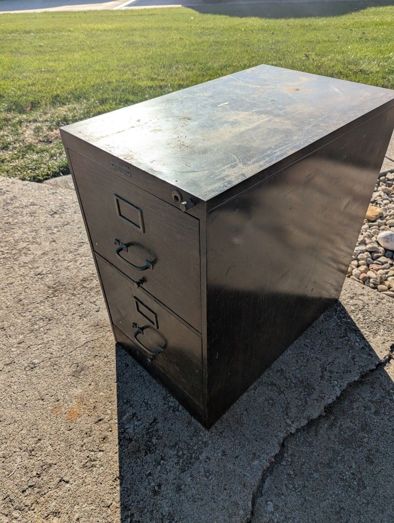 Two Drawer Metal Filing Cabinet Vintage - photo 2