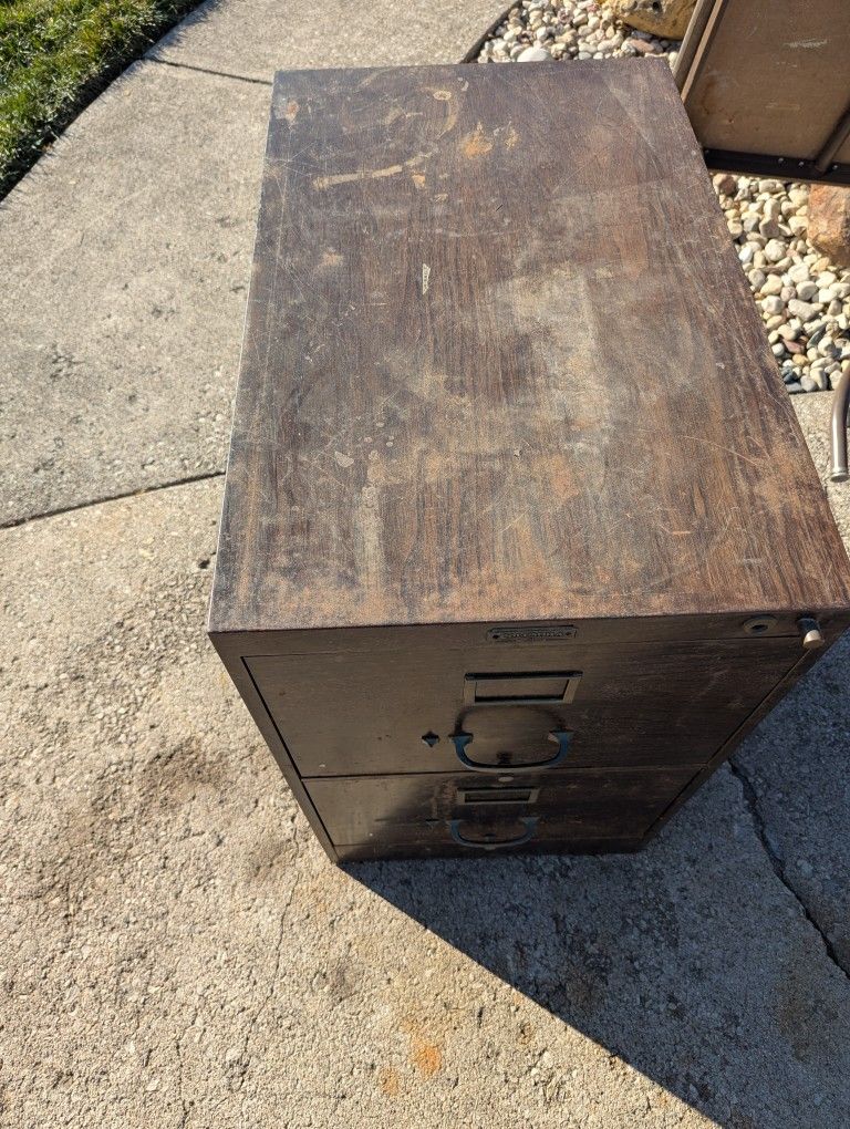 Two Drawer Metal Filing Cabinet Vintage - photo 3