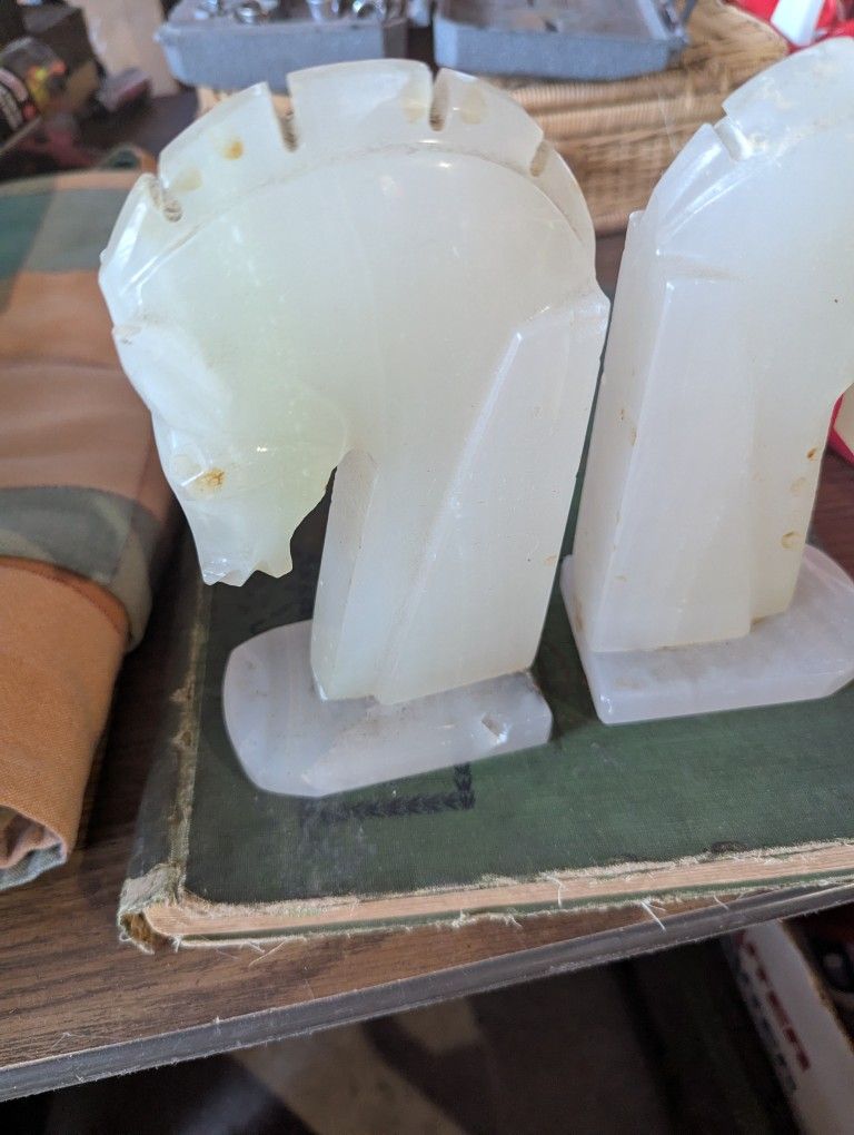 Vintage Art Deco Horse Head Onyx Marble Bookends - photo 2
