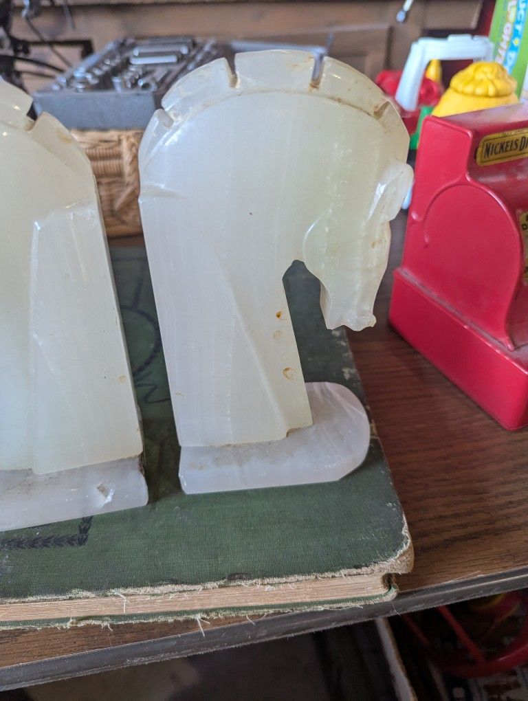 Vintage Art Deco Horse Head Onyx Marble Bookends - photo 3