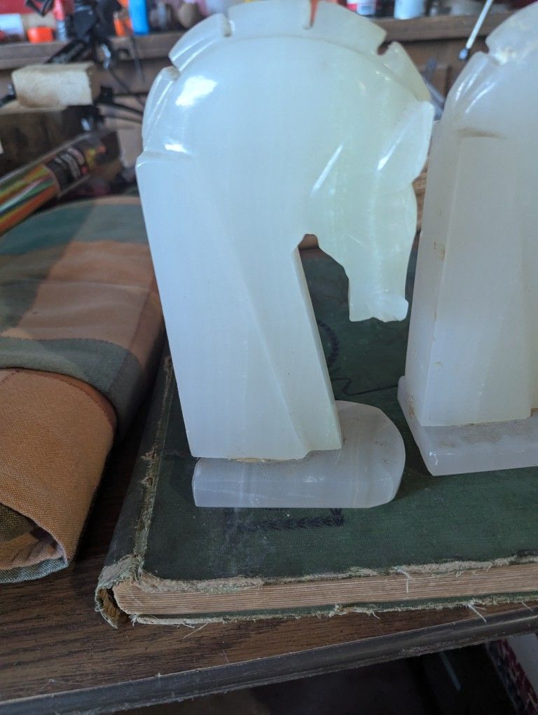 Vintage Art Deco Horse Head Onyx Marble Bookends - photo 5