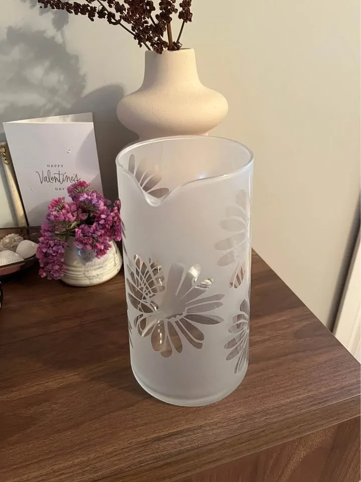 Floral Etched Frosted Glass Pitcher image indicator(2)