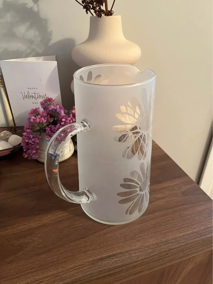 Floral Etched Frosted Glass Pitcher image indicator(3)