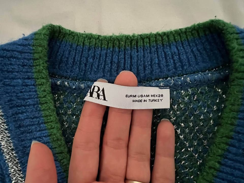 Zara Metallic Thread Argyle Knit Sweater- Blue Green- size M - photo 3