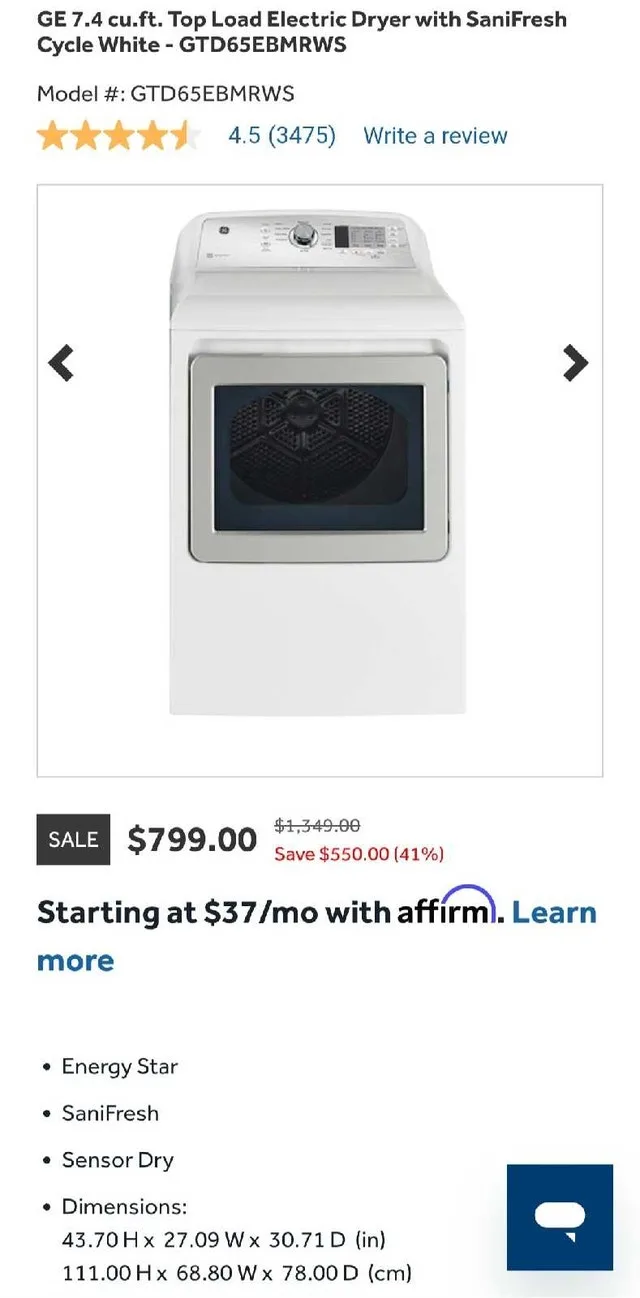 GE 7.4 cu ft. Electric Dryer **Brand New, incl. delivery**