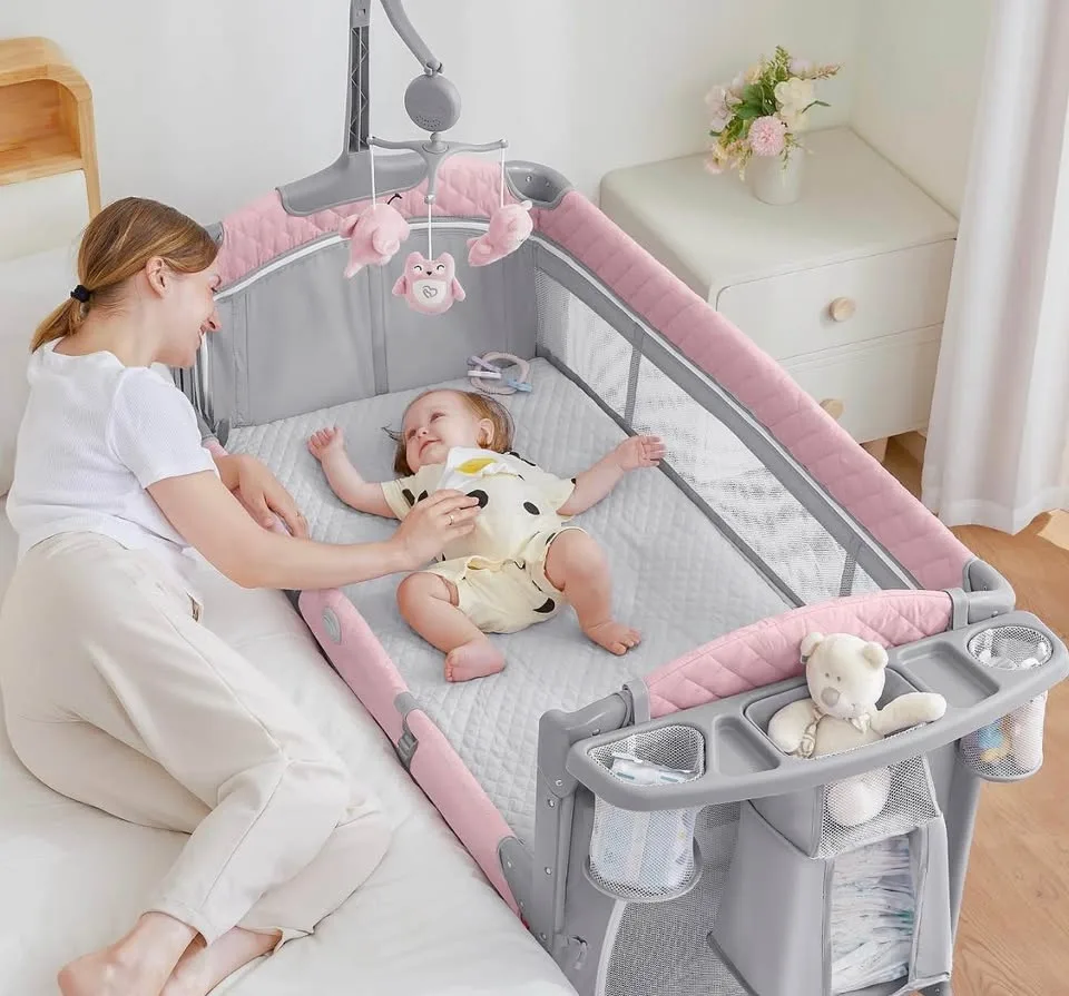 BabyBond Bassinet, Bedside Crib with Sheet, Changer & Mobile