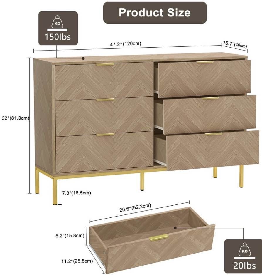 6 drawer dresser in light oak/gold - photo 2