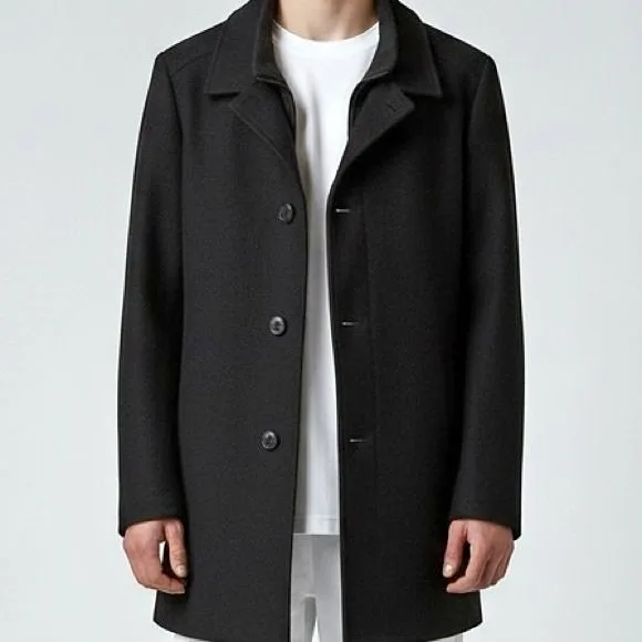 LONDON FOG Black Peacoat Wool/Polyester Blend