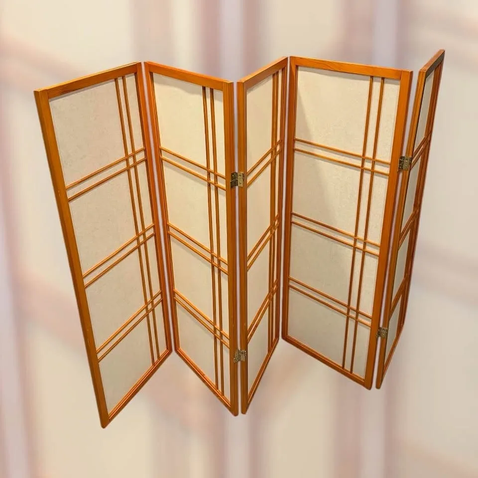 4 ft. Short Honey 5-Panel Double Cross Shoji Screen