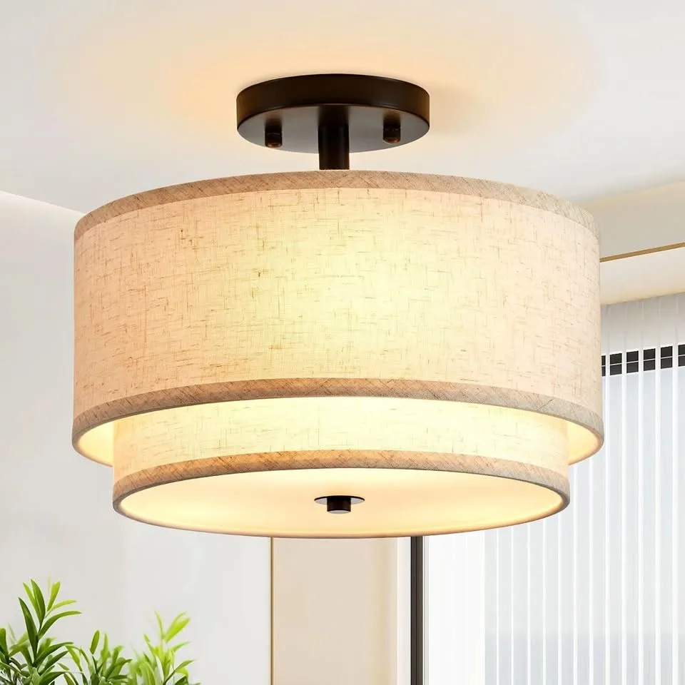 12.6“ 2-Layer Drum Ceiling Light Fixture 3 Light Fabric