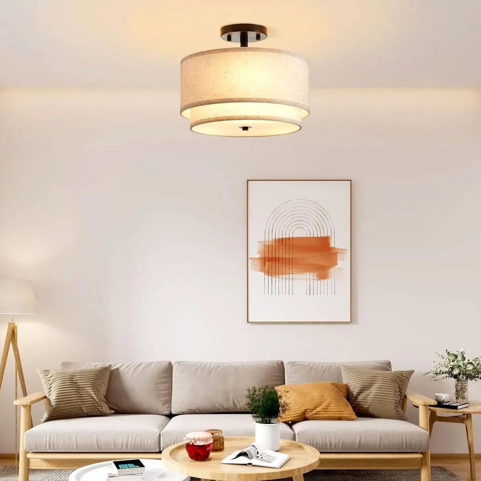 12.6“ 2-Layer Drum Ceiling Light Fixture 3 Light Fabric image indicator(6)