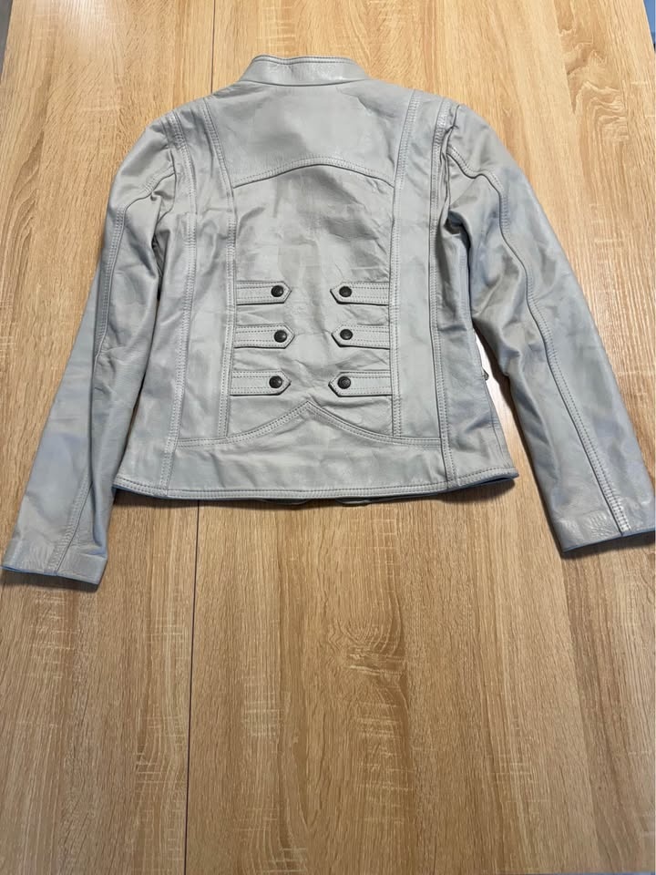 Maxvic Genuine Leather Jacket – Light Grey Moto Style – Women’s - photo 2