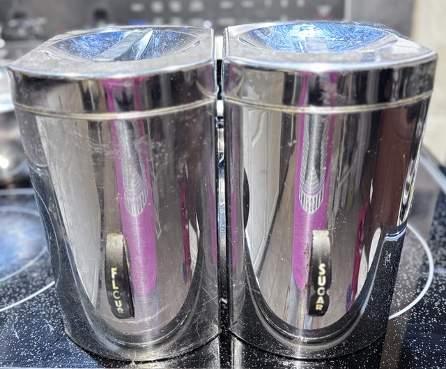 Metal Vintage Chrome Sugar and Flour Containers