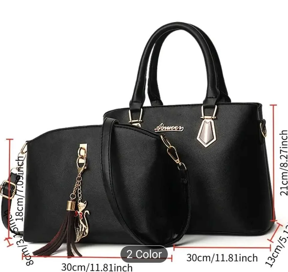 Brand new 2pc black color light weight women hand bag set image indicator(2)