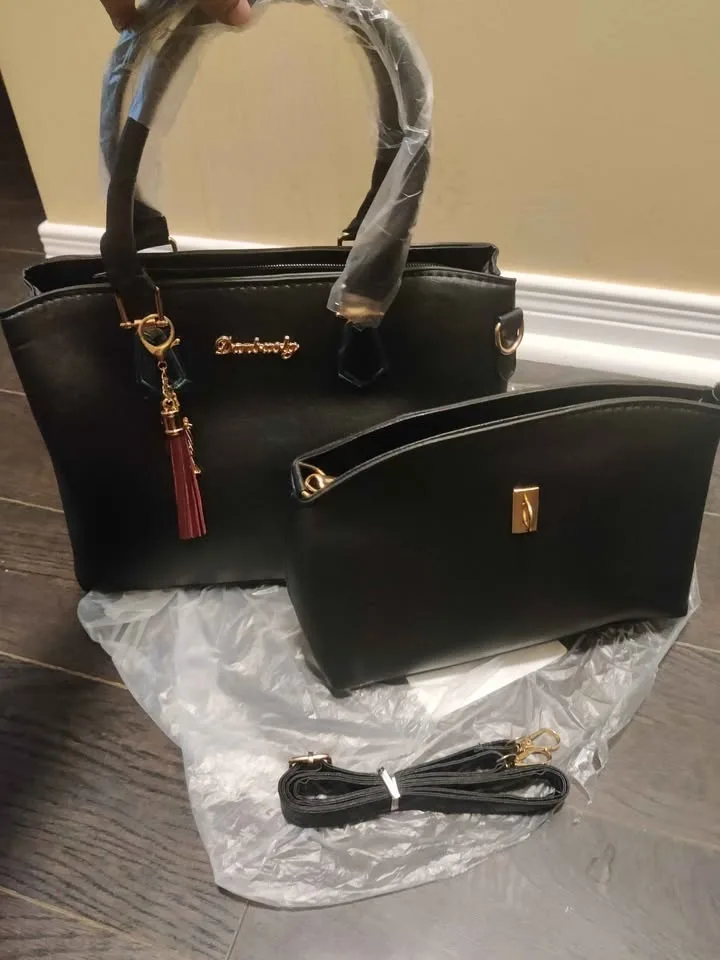 Brand new 2pc black color light weight women hand bag set image indicator(3)
