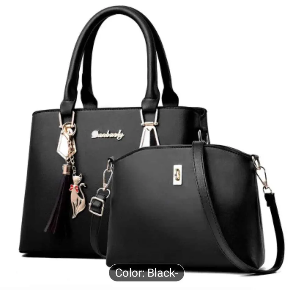 Brand new 2pc black color light weight women hand bag set image indicator(9)