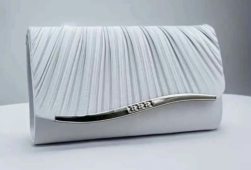 Brand new silver color pleated women evening party bag