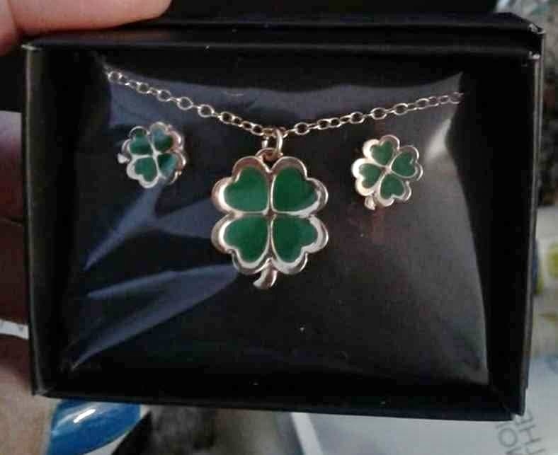 Green clover necklace and earrings