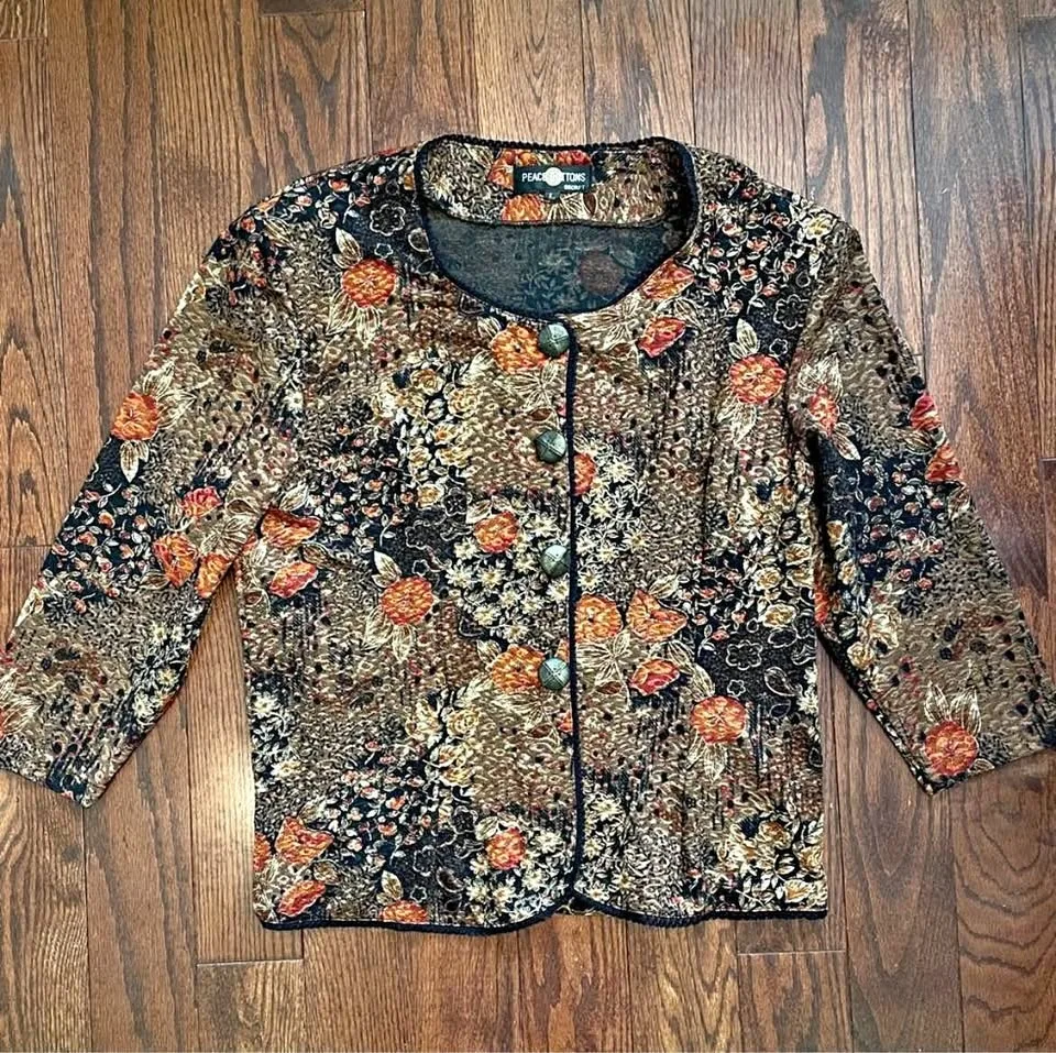 80s Floral Tapestry Blazer with Shoulder Pads