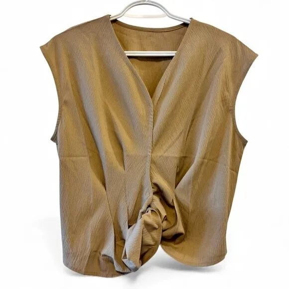 Minimalist Tan Draped Sleeveless Top