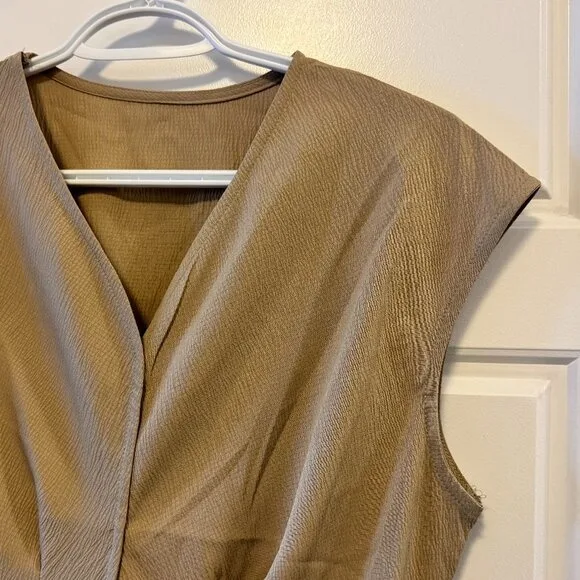 Minimalist Tan Draped Sleeveless Top image indicator(2)