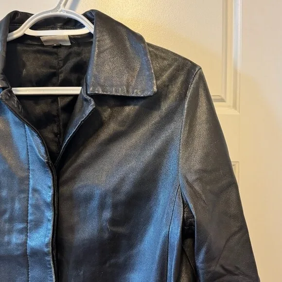 Stefanel Leather Long Coat - Black Minimalist Jacket image indicator(2)