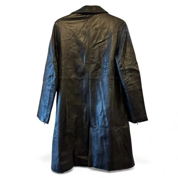 Stefanel Leather Long Coat - Black Minimalist Jacket image indicator(4)