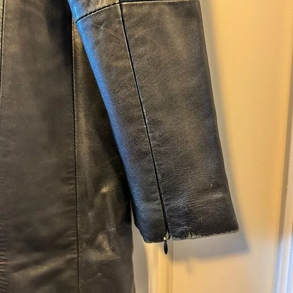 Stefanel Leather Long Coat - Black Minimalist Jacket image indicator(5)