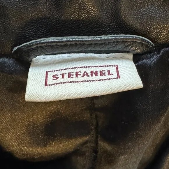 Stefanel Leather Long Coat - Black Minimalist Jacket image indicator(6)