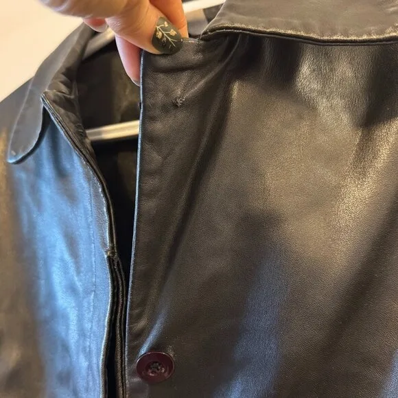 Stefanel Leather Long Coat - Black Minimalist Jacket image indicator(9)