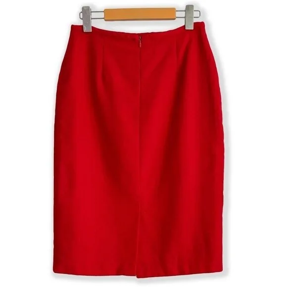 Vintage 80s Red Wool High-Waisted Midi Skirt with Back Slit image indicator(2)