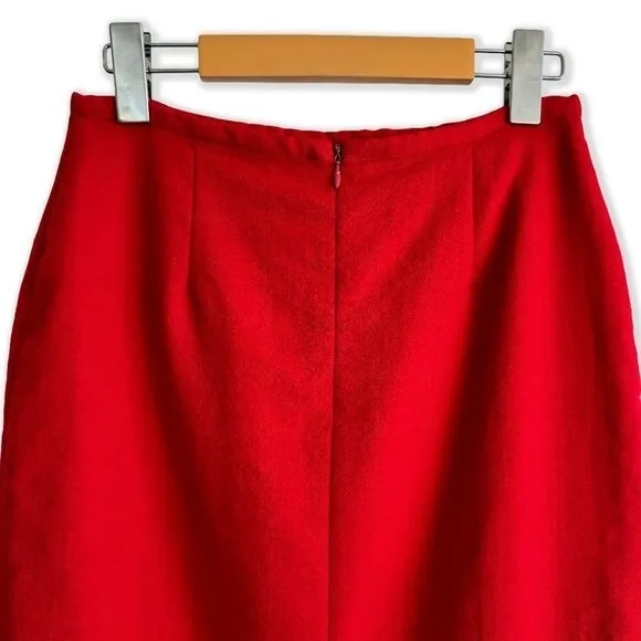 Vintage 80s Red Wool High-Waisted Midi Skirt with Back Slit image indicator(3)